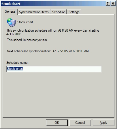 The schedule customization dialog box