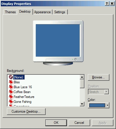 Select the 'Desktop' tab in Windows XP