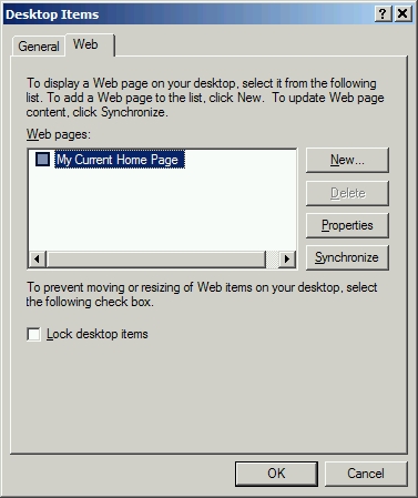 The 'Desktop Items > Web' tab