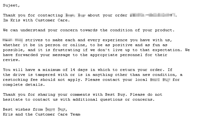 The reply I received from their customer service department